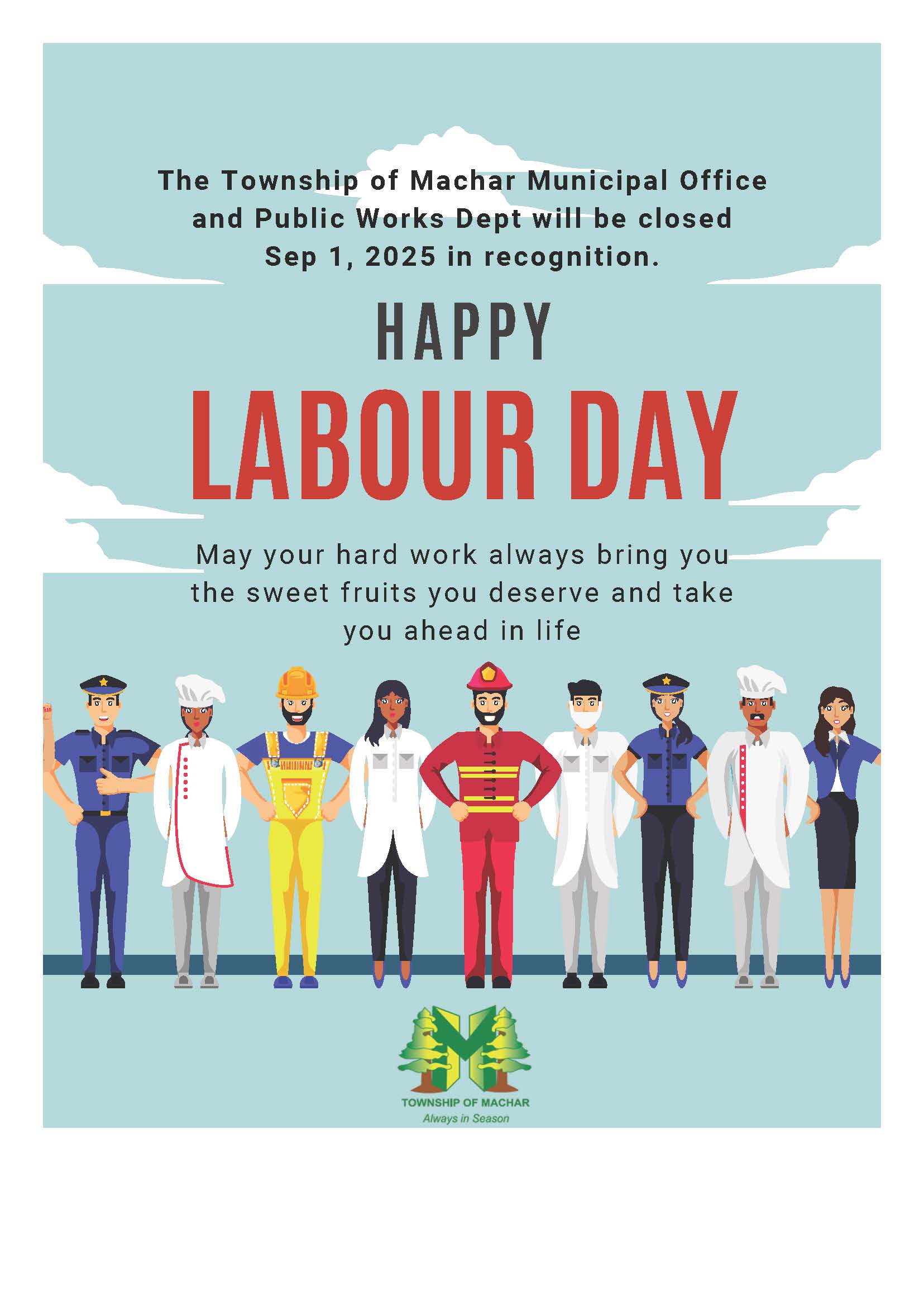 Municipal Office and Public Works closed Mon Sep 1 2025 for Labour Day